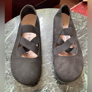 Birkenstock Black Suede Cross-Strap Flats